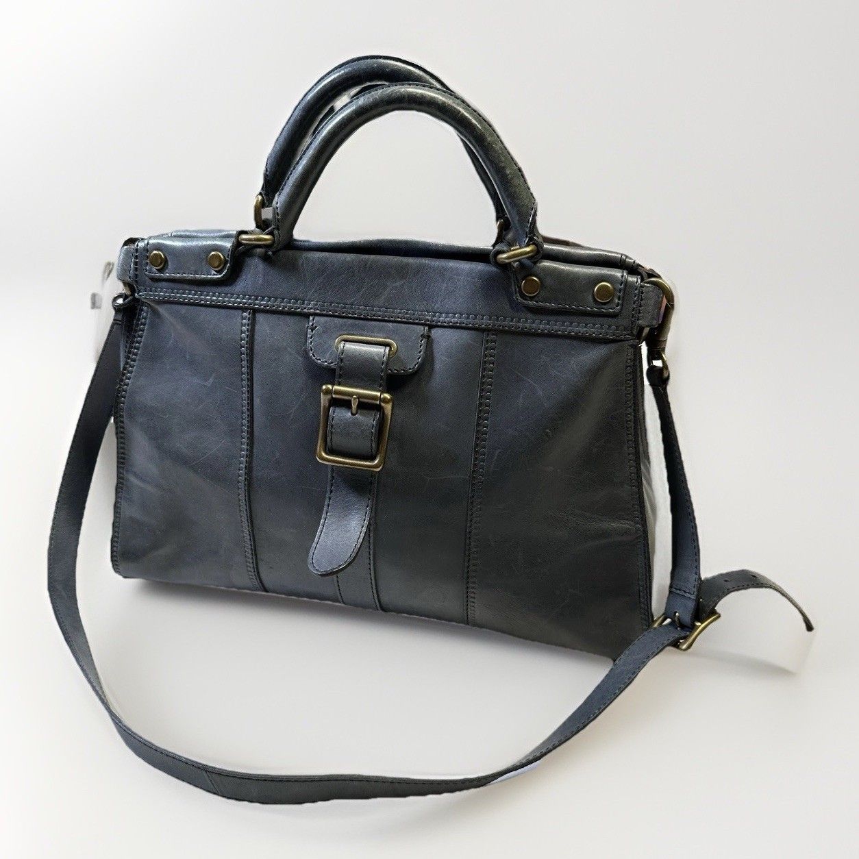Fossil Vintage Key Leather Satchel Handbag Brass Hardware & Shoulder Strap